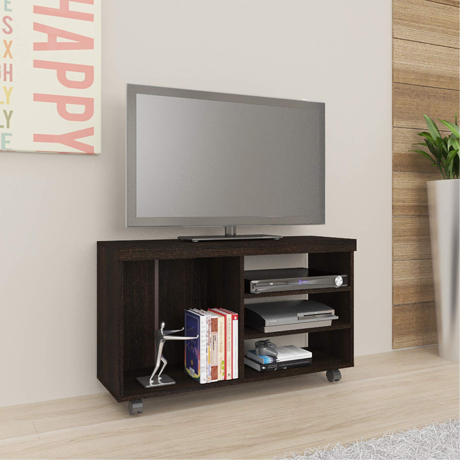 Tecnomobili R1459 TV Rack | Compact Tobacco Wood TV Stand for Small Spaces