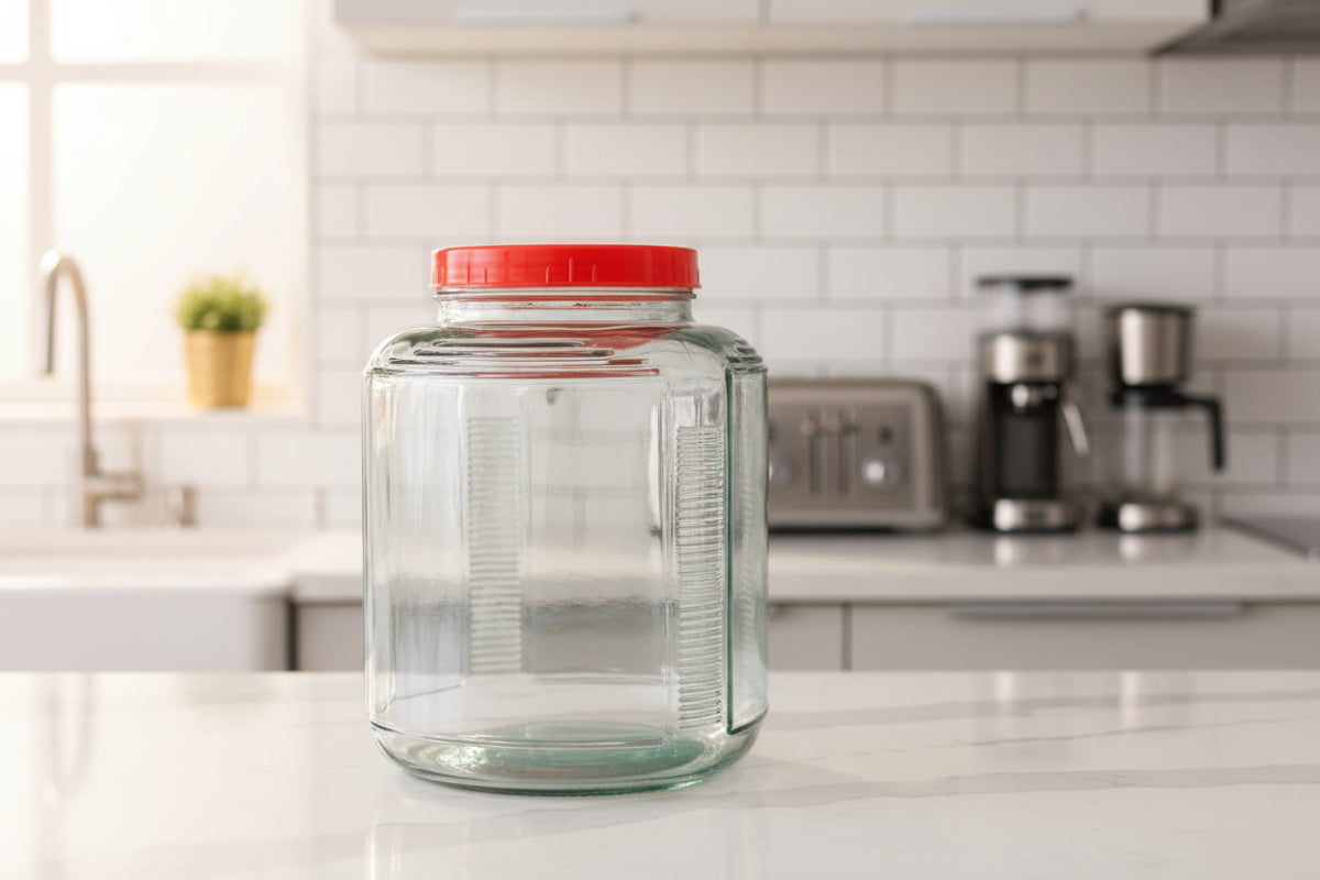 2.6 litre square glass jar with cereal inside on countertop - Bon Appetit food storage Nairobi