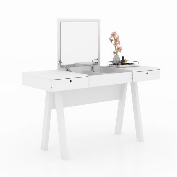 Tecnomobili PE2010 Dressing Table | Makeup Vanity with 2 Drawers & Pull-Up Mirror
