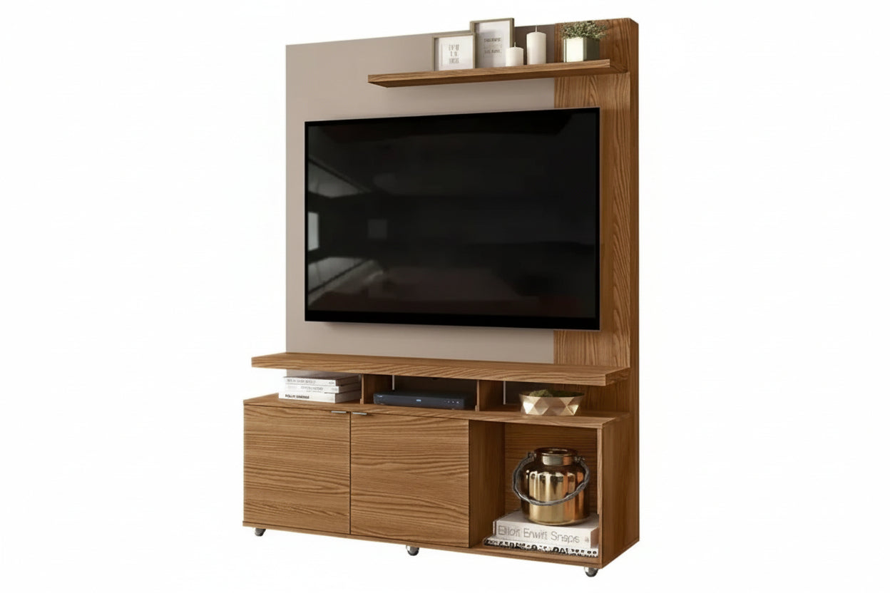 Lugo Entertainment Wall Unit | Modern Walnut & Off-White TV Center for 55" Screens