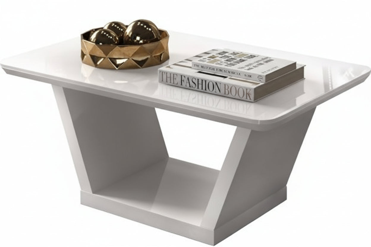 Fratello Glossy White Center Table | Modern Low-Profile Coffee Table | 90cm