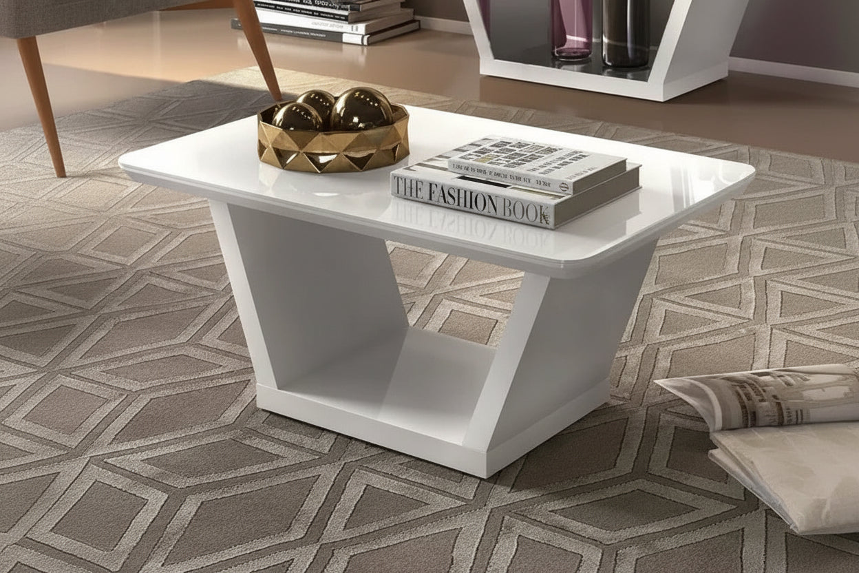 Fratello Glossy White Center Table | Modern Low-Profile Coffee Table | 90cm