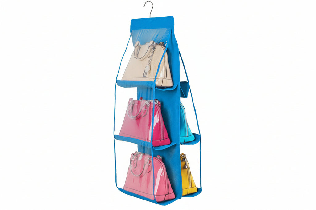 6 Pocket Hanging Handbag Organizer | Dust-Proof Closet Bag Holder | Space-Saving Storage