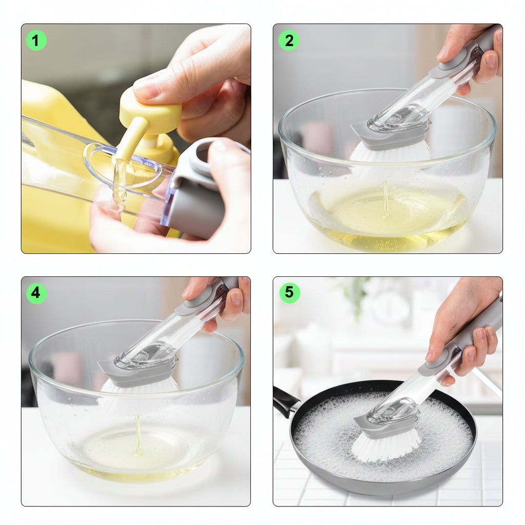 Dish Brush with Soap Dispenser | Multi-Purpose Kitchen Scrub Brush with Holder