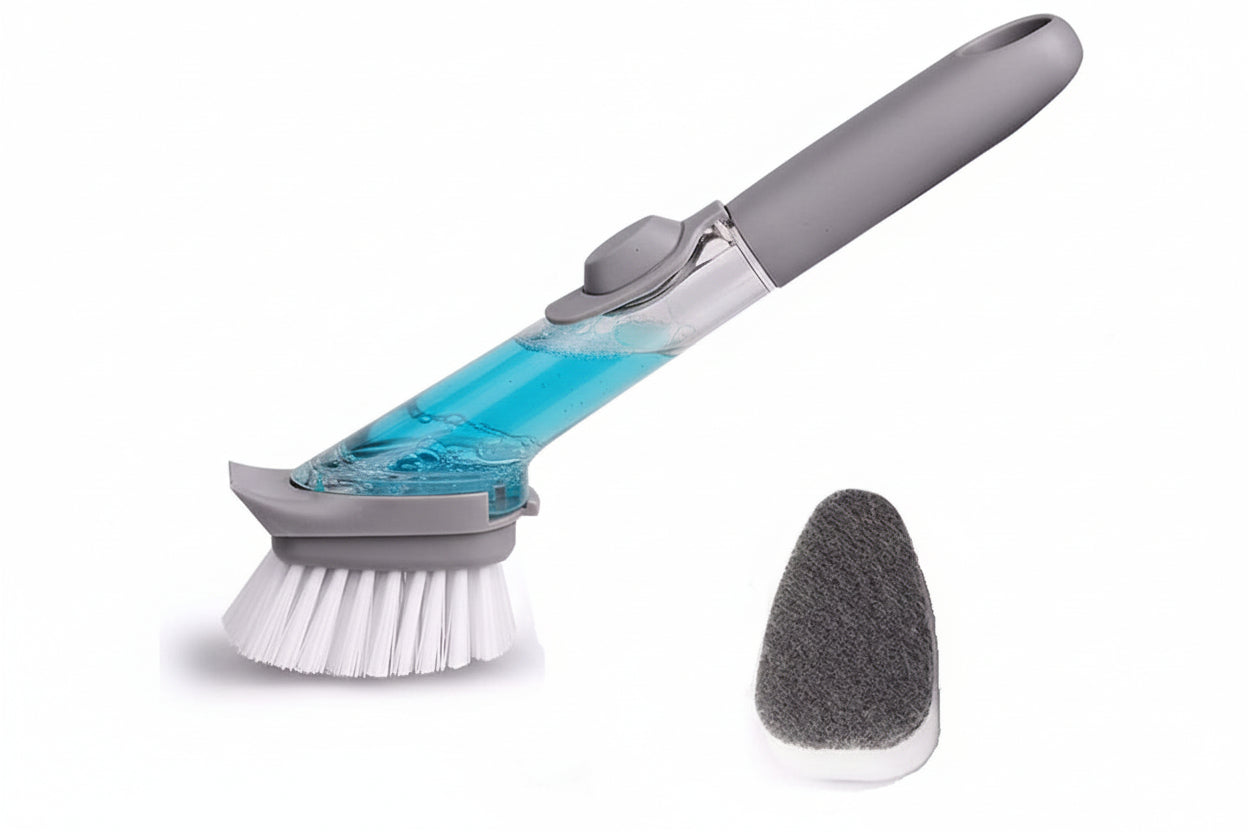 Dish Brush with Soap Dispenser | Multi-Purpose Kitchen Scrub Brush with Holder
