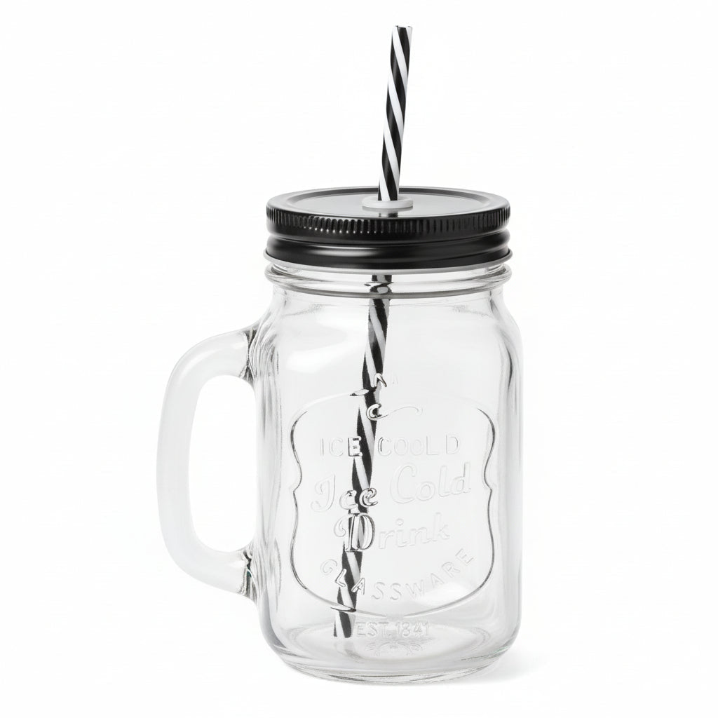 mason-jar-500ml-with-lid-straw-3709118 - Anko Living