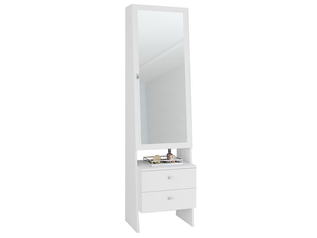 Tecnomobili PE2004 Dressing Table | White Makeup Vanity with Mirror & Metal Hangers