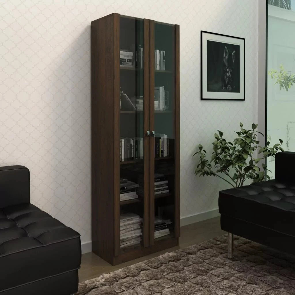 tecnomobili-office-cabinet-with-2-glass-doors-w60-x-h1715-x-d315cm-tobacco-3649764 - Anko Living